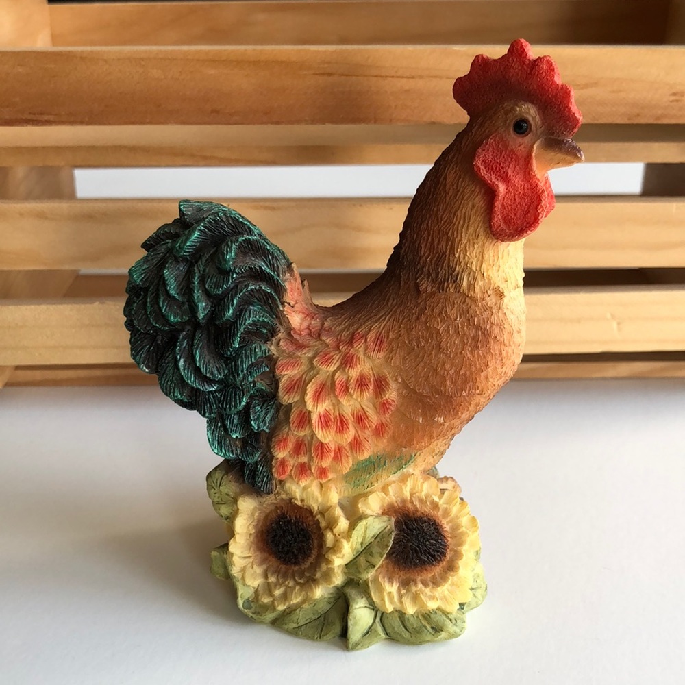 Vintage Stone Critters art collectible Rooster with Sunflower figurine